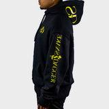 Black multi logo hooded sweatshirt / yellow print