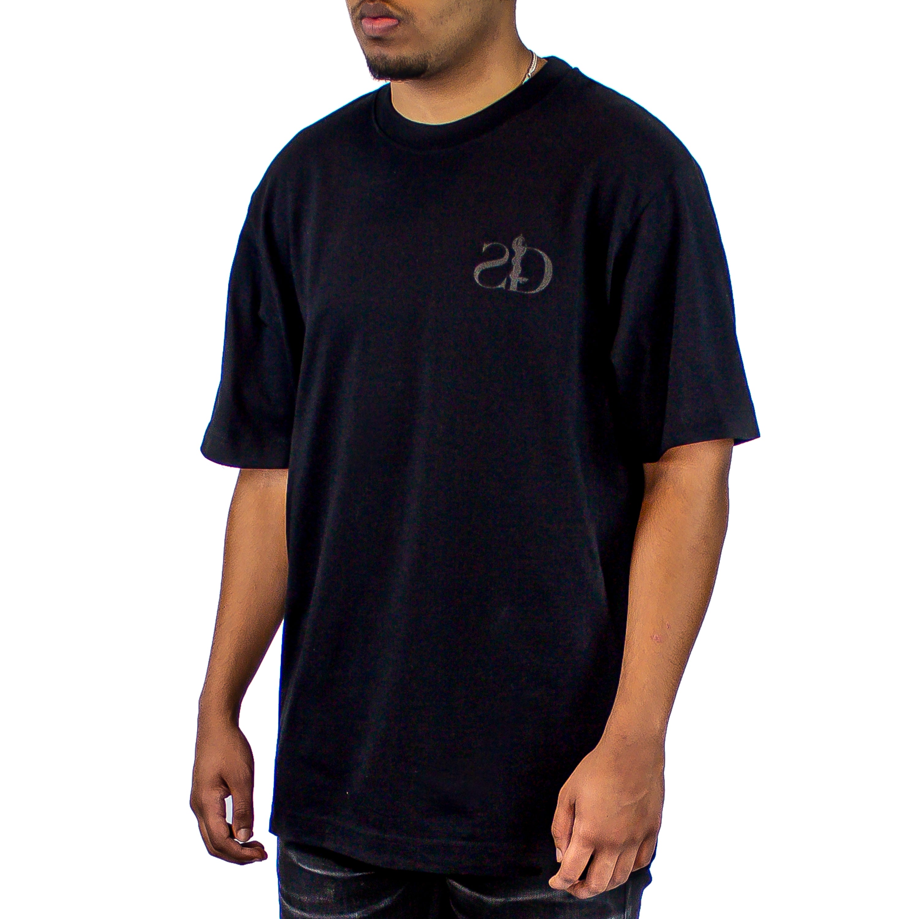 Black short sleeve multi logo t-shirt / black print design