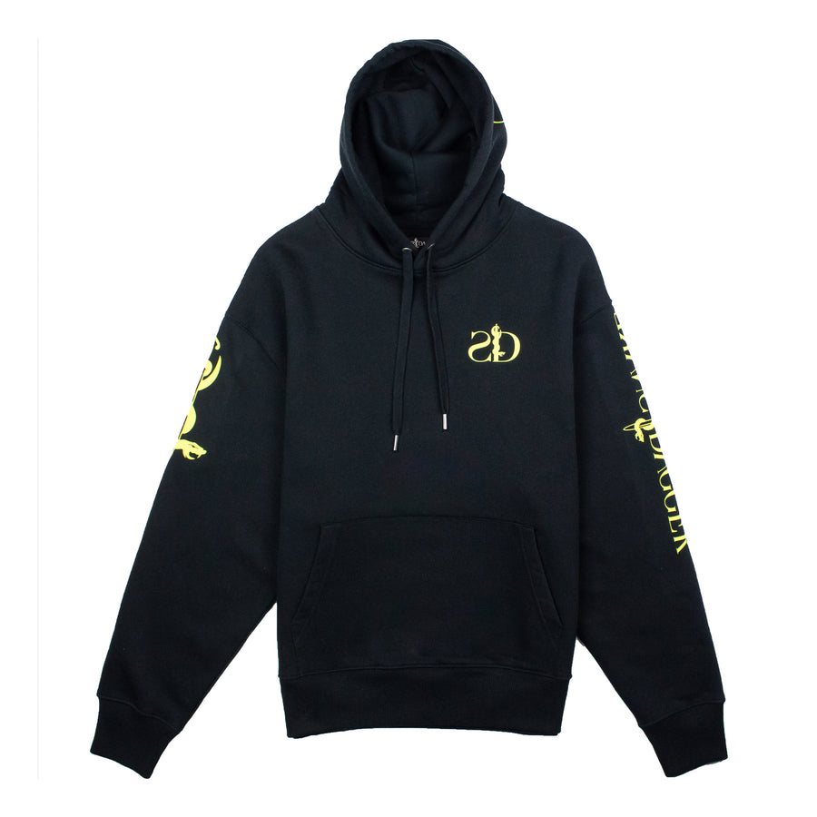 Black multi logo hooded sweatshirt / yellow print