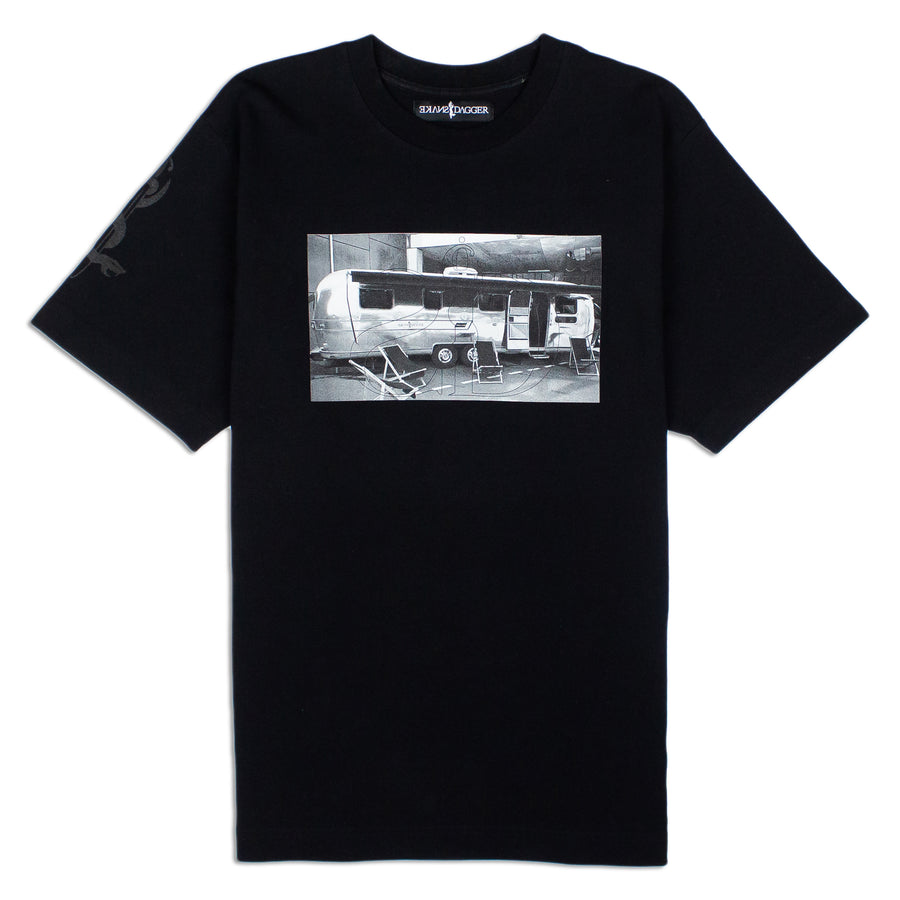 Black short sleeve t-shirt / Snakestream design / black print